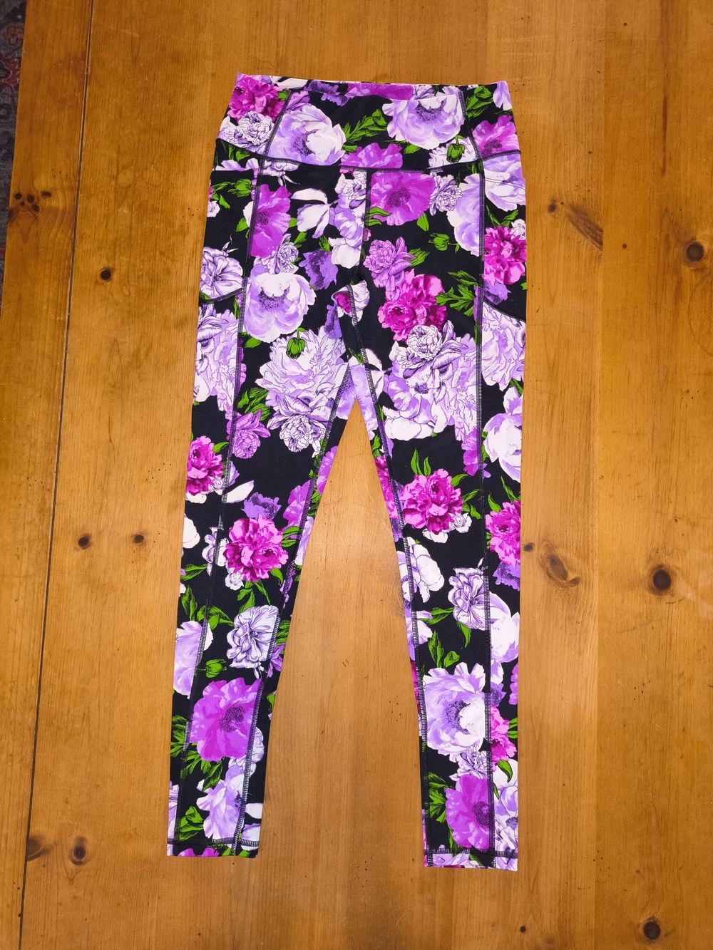 Victoria's Secret Black Leggings with Purple & Pink Floral Print